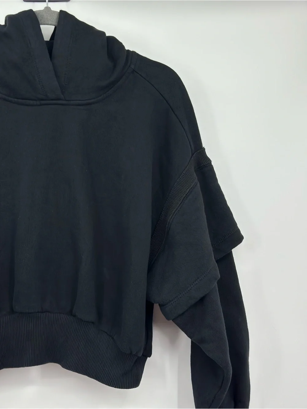 FP Movement Free People Snow Flow Hoodie Black Combo Cropped Pullover Size Small